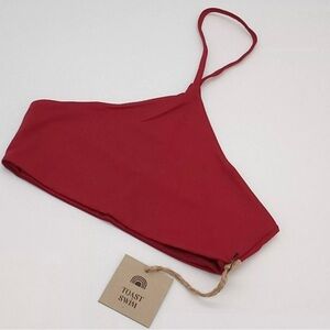 Toast Swim Bikini Top Womens XSmall Signature Apex Asymmetric Halter Rhubarb Red